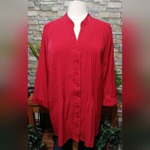 Womens 3X Red 3/4 Sleeve Elegant Button Down Shirt‎ Blouse